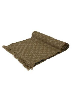 Gucci Scarf Brown Beige GG Pattern Wool